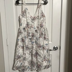 Maeve floral windowpane dress with sheer overlay